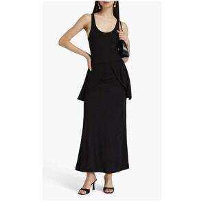 Bite Studios Women Size Medium Petal Jersey Sleeveless Peplum‎ Maxi Dress Black